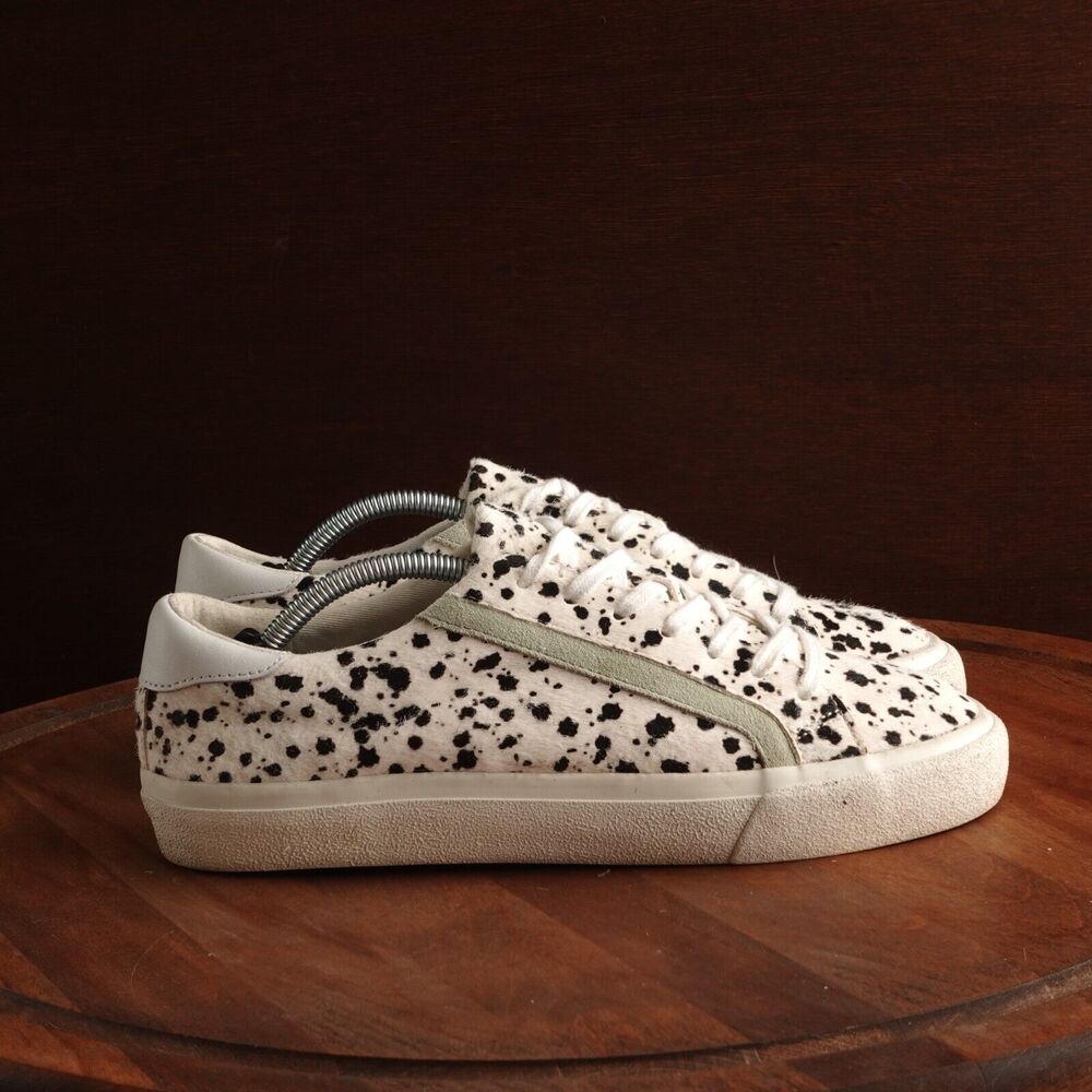 Madewell Sneakers Womens SZ 8.5 BLK White Sidewalk Low Calf Hair Splatter Shoes - Picture 1 of 12